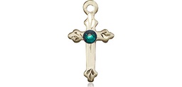 [2531GF-STN5] 14kt Gold Filled Cross Medal with a 3mm Emerald Swarovski stone