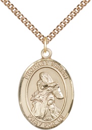 [7258GF/24GF] 14kt Gold Filled Saint Isaiah Pendant on a 24 inch Gold Filled Heavy Curb chain