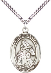 [7258SS/24SS] Sterling Silver Saint Isaiah Pendant on a 24 inch Sterling Silver Heavy Curb chain