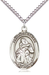 [7258SS/24SS] Sterling Silver Saint Isaiah Pendant on a 24 inch Sterling Silver Heavy Curb chain