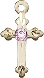 [2531GF-STN6] 14kt Gold Filled Cross Medal with a 3mm Light Amethyst Swarovski stone