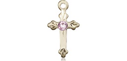 [2531GF-STN6] 14kt Gold Filled Cross Medal with a 3mm Light Amethyst Swarovski stone