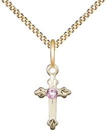 [2531GF-STN6/18G] 14kt Gold Filled Cross Pendant with a 3mm Light Amethyst Swarovski stone on a 18 inch Gold Plate Light Curb chain