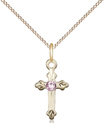 [2531GF-STN6/18GF] 14kt Gold Filled Cross Pendant with a 3mm Light Amethyst Swarovski stone on a 18 inch Gold Filled Light Curb chain