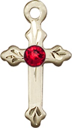 [2531GF-STN7] 14kt Gold Filled Cross Medal with a 3mm Ruby Swarovski stone