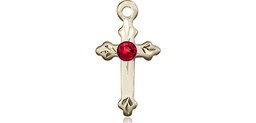 [2531GF-STN7] 14kt Gold Filled Cross Medal with a 3mm Ruby Swarovski stone