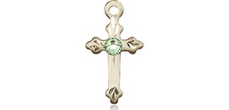 [2531GF-STN8] 14kt Gold Filled Cross Medal with a 3mm Peridot Swarovski stone