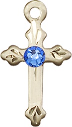 [2531GF-STN9] 14kt Gold Filled Cross Medal with a 3mm Sapphire Swarovski stone