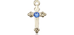 [2531GF-STN9] 14kt Gold Filled Cross Medal with a 3mm Sapphire Swarovski stone