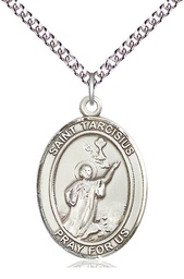 [7261SS/24SS] Sterling Silver Saint Tarcisius Pendant on a 24 inch Sterling Silver Heavy Curb chain
