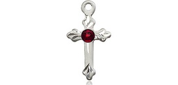 [2531SS-STN1] Sterling Silver Cross Medal with a 3mm Garnet Swarovski stone