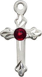 [2531SS-STN1] Sterling Silver Cross Medal with a 3mm Garnet Swarovski stone