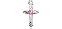 [2531SS-STN10] Sterling Silver Cross Medal with a 3mm Rose Swarovski stone