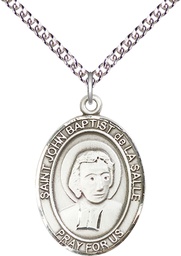 [7262SS/24SS] Sterling Silver Saint John Baptist de la Salle Pendant on a 24 inch Sterling Silver Heavy Curb chain