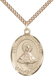 [7263GF/24GF] 14kt Gold Filled Our Lady of San Juan Pendant on a 24 inch Gold Filled Heavy Curb chain