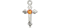 [2531SS-STN11] Sterling Silver Cross Medal with a 3mm Topaz Swarovski stone