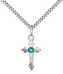 [2531SS-STN12/18S] Sterling Silver Cross Pendant with a 3mm Zircon Swarovski stone on a 18 inch Light Rhodium Light Curb chain