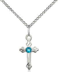 [2531SS-STN12/18SS] Sterling Silver Cross Pendant with a 3mm Zircon Swarovski stone on a 18 inch Sterling Silver Light Curb chain