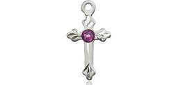 [2531SS-STN2] Sterling Silver Cross Medal with a 3mm Amethyst Swarovski stone