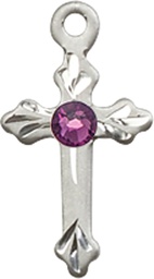 [2531SS-STN2] Sterling Silver Cross Medal with a 3mm Amethyst Swarovski stone