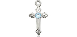 [2531SS-STN3] Sterling Silver Cross Medal with a 3mm Aqua Swarovski stone