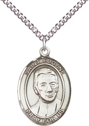 [7266SS/24SS] Sterling Silver Saint Eugene de Mazenod Pendant on a 24 inch Sterling Silver Heavy Curb chain