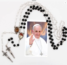 [967/BK/FRA/C1] Black Bead Rosary St. Francis
