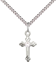[2531SS-STN4/18S] Sterling Silver Cross Pendant with a 3mm Crystal Swarovski stone on a 18 inch Light Rhodium Light Curb chain