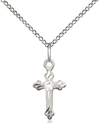 [2531SS-STN4/18SS] Sterling Silver Cross Pendant with a 3mm Crystal Swarovski stone on a 18 inch Sterling Silver Light Curb chain