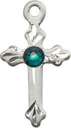 [2531SS-STN5] Sterling Silver Cross Medal with a 3mm Emerald Swarovski stone