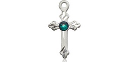 [2531SS-STN5] Sterling Silver Cross Medal with a 3mm Emerald Swarovski stone