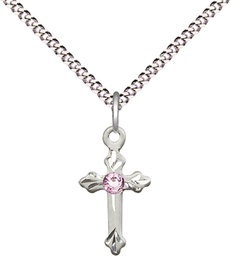 [2531SS-STN6/18S] Sterling Silver Cross Pendant with a 3mm Light Amethyst Swarovski stone on a 18 inch Light Rhodium Light Curb chain