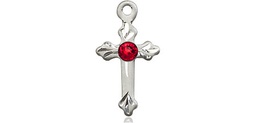 [2531SS-STN7] Sterling Silver Cross Medal with a 3mm Ruby Swarovski stone