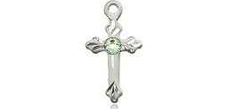 [2531SS-STN8] Sterling Silver Cross Medal with a 3mm Peridot Swarovski stone