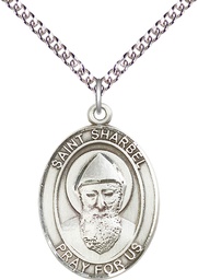 [7271SS/24SS] Sterling Silver Saint Sharbel Pendant on a 24 inch Sterling Silver Heavy Curb chain