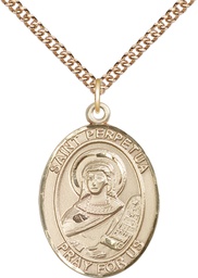 [7272GF/24GF] 14kt Gold Filled Saint Perpetua Pendant on a 24 inch Gold Filled Heavy Curb chain