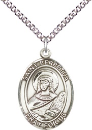 [7272SS/24SS] Sterling Silver Saint Perpetua Pendant on a 24 inch Sterling Silver Heavy Curb chain