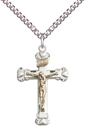 [2620GF/SS/24SS] Two-Tone GF/SS Crucifix Pendant on a 24 inch Sterling Silver Heavy Curb chain