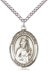 [7273SS/24SS] Sterling Silver Saint Wenceslaus Pendant on a 24 inch Sterling Silver Heavy Curb chain