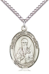 [7275SS/24SS] Sterling Silver Saint Basil the Great Pendant on a 24 inch Sterling Silver Heavy Curb chain