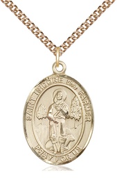 [7276GF/24GF] 14kt Gold Filled Saint Isidore the Farmer Pendant on a 24 inch Gold Filled Heavy Curb chain