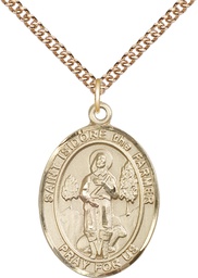 [7276GF/24GF] 14kt Gold Filled Saint Isidore the Farmer Pendant on a 24 inch Gold Filled Heavy Curb chain