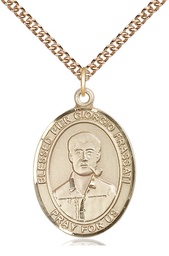 [7278GF/24GF] 14kt Gold Filled Blessed Pier Giorgio Frassati Pendant on a 24 inch Gold Filled Heavy Curb chain