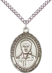 [7278SS/24SS] Sterling Silver Blessed Pier Giorgio Frassati Pendant on a 24 inch Sterling Silver Heavy Curb chain