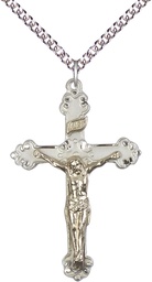 [2656GF/SS/24SS] Two-Tone GF/SS Crucifix Pendant on a 24 inch Sterling Silver Heavy Curb chain
