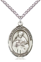 [7279SS/24SS] Sterling Silver Saint Gabriel Possenti Pendant on a 24 inch Sterling Silver Heavy Curb chain