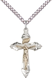 [2665GF/SS/24SS] Two-Tone GF/SS Crucifix Pendant on a 24 inch Sterling Silver Heavy Curb chain