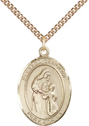 [7281GF/24GF] 14kt Gold Filled Blessed Caroline Gerhardinger Pendant on a 24 inch Gold Filled Heavy Curb chain