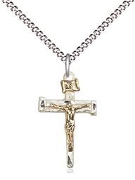 [2672GF/SS/18S] Two-Tone GF/SS Nail Crucifix Pendant on a 18 inch Light Rhodium Light Curb chain