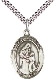 [7281SS/24S] Sterling Silver Blessed Caroline Gerhardinger Pendant on a 24 inch Light Rhodium Heavy Curb chain